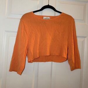 Industry Cropped Ribbed Knit Top Orange Small Boho Casual Festival Sweater